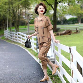 西诺迩中年女套装4050岁夏装加肥加大码母衣服中老年妈妈新款妇洋气短