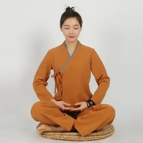 新款禅修服禅茶服装居士服打坐宽松斜襟偏开口女禅服套装大码6217