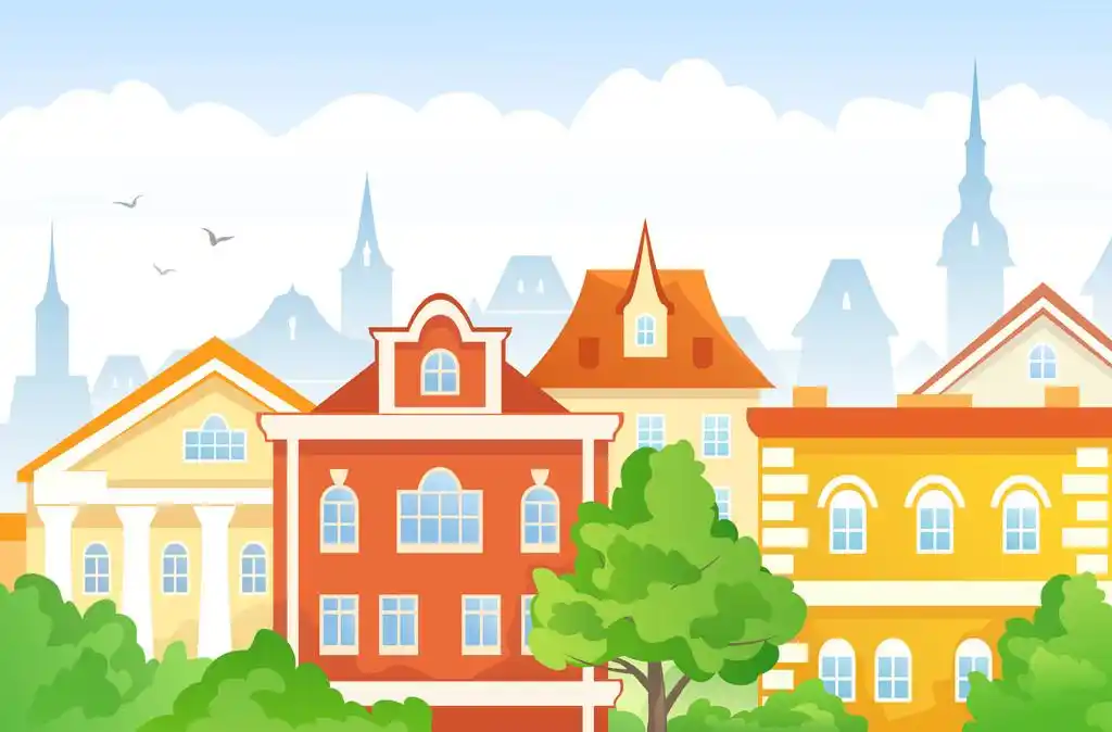 卡通小镇,一个夏天镇的矢量图.