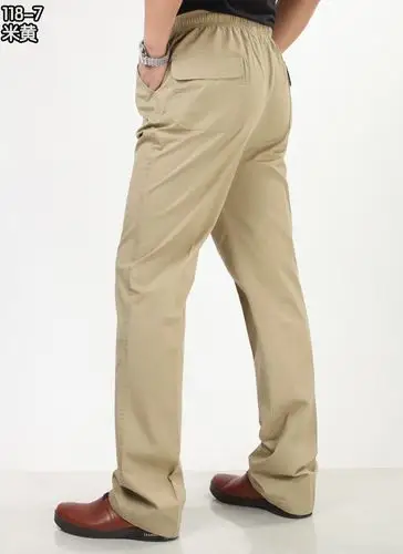 新款男装宽松直筒休闲裤 秋冬厚料松紧裤 商务男士高腰纯棉长裤 中