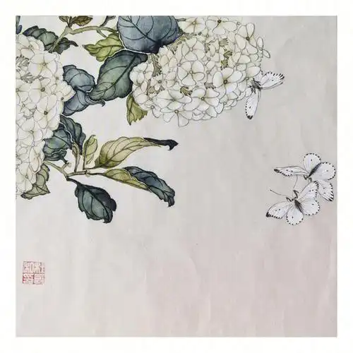 居廉画作临摹绣球花