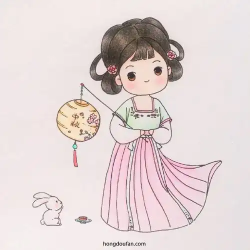 放花灯的穿着古装裙子的小女生9张女孩子简笔画大全