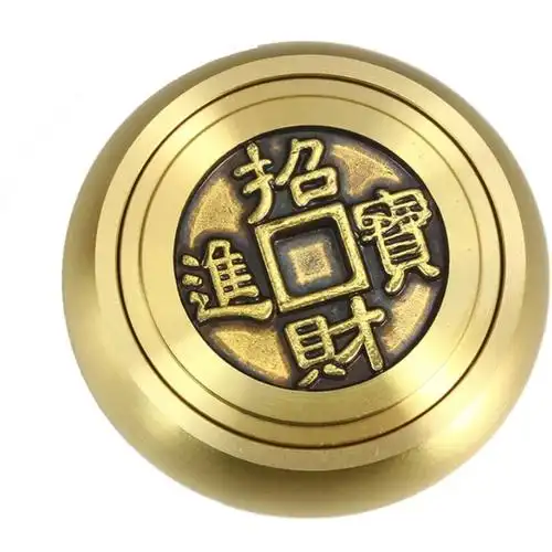 招财进宝把玩双面黄铜时来运转旋转减压神器转钱摆件