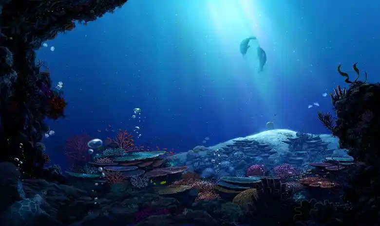 深海中的神秘遗迹高清插画图片