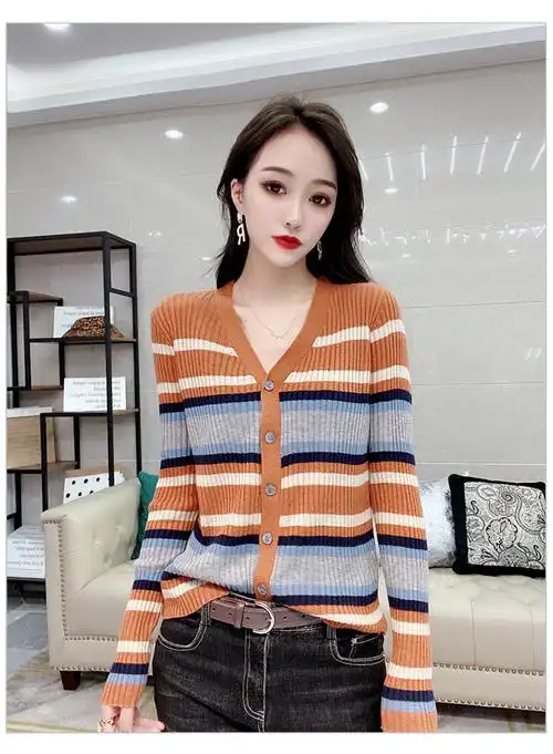 香港专柜高端品牌原创定制明星同款欧洲站秋装新款洋气拼色条纹针织