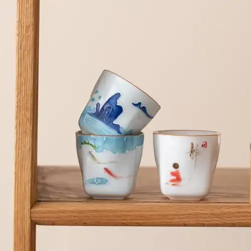 慕陶陶瓷手绘主人单杯纯手工禅定瑞鹤茶杯功夫茶具个人品茗杯茶盏