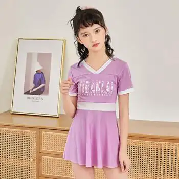 小女孩子泳衣中大童游泳衣女童泳衣可爱分体韩版儿童2022女孩公主裙式