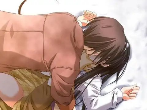 动漫情侣雪地亲吻