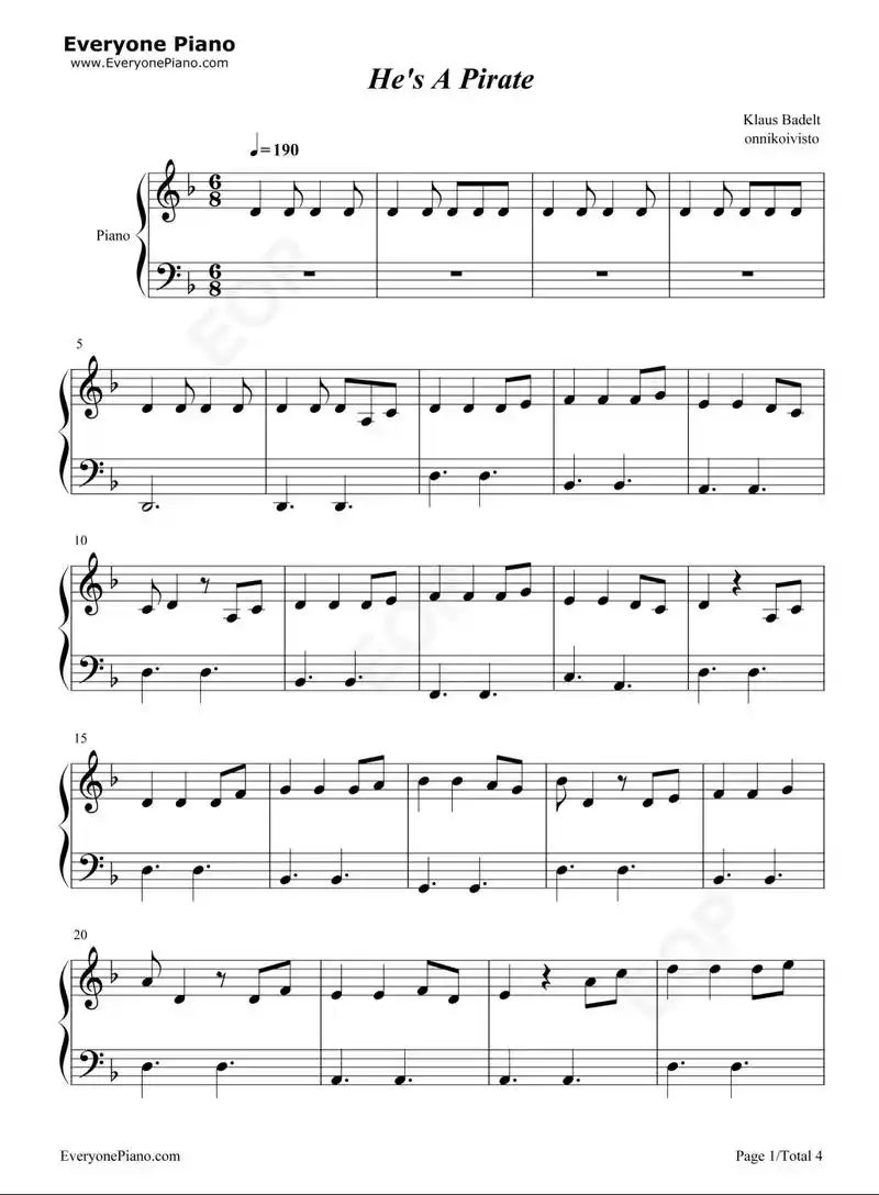 《加勒比海盗》钢琴谱简单版本 - 抖音