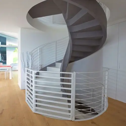 旋转楼梯 / 混凝土结构 / 木台阶 / avec contremarche