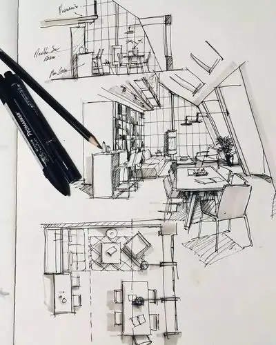 手绘室内方案草图设计与灵感