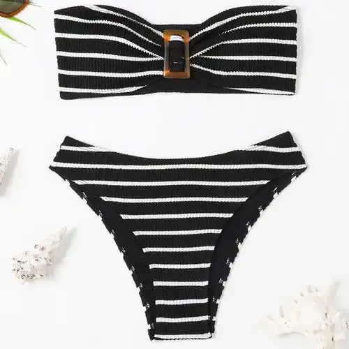 欧美抹胸比基尼女跨境外贸新款无肩带分体三角bikini泳衣批发