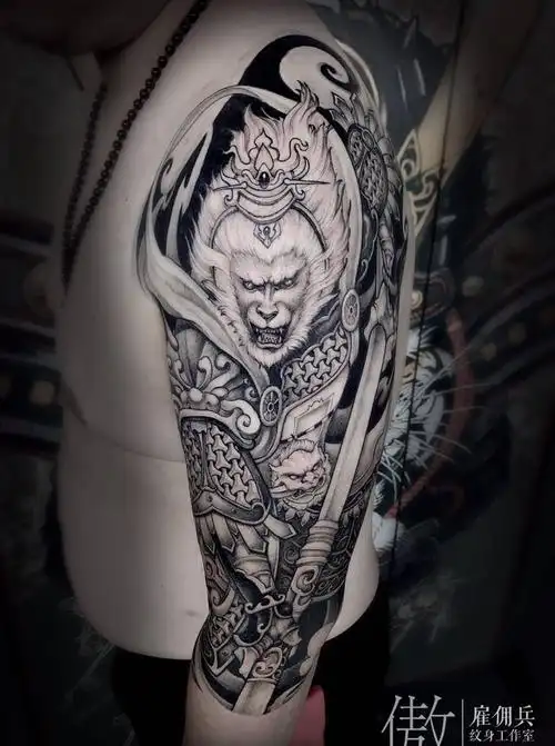 七分悟空纹身图片_手臂新传统孙悟空斗战胜佛猴子纹身图案