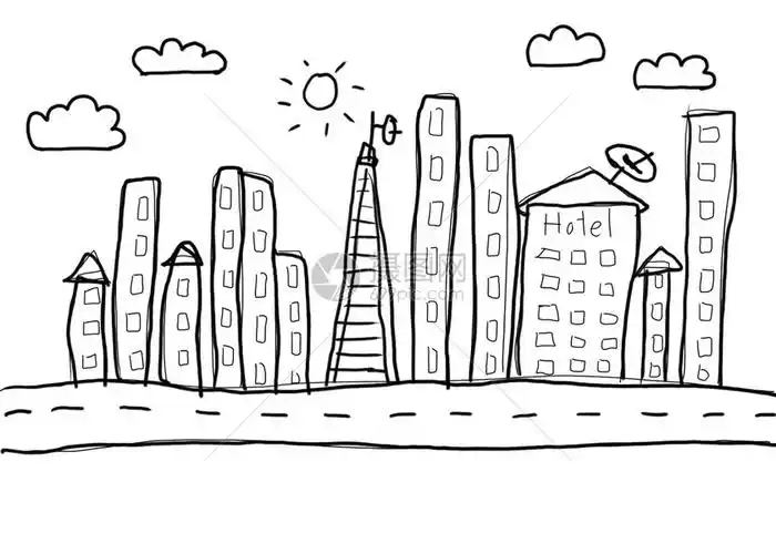 城市手画设计思想白色背景的线条图案艺术格式