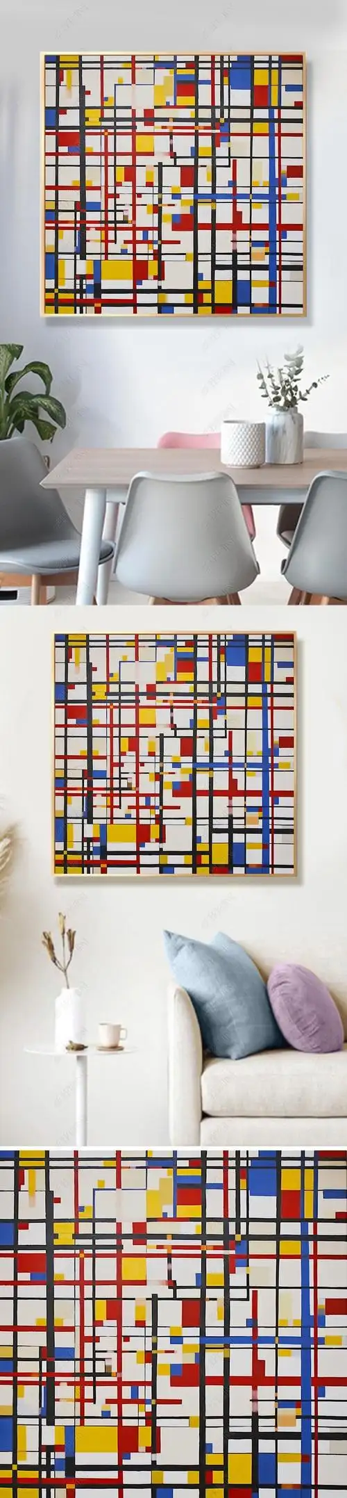 原创波兰极简抽象格子纯手绘油画客厅挂画玄关装饰画蒙德里安世界名画