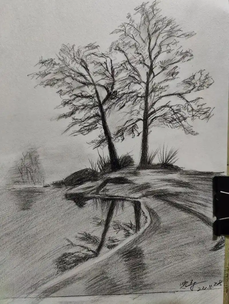 素描 风景 #因为热爱所以坚持  - 抖音