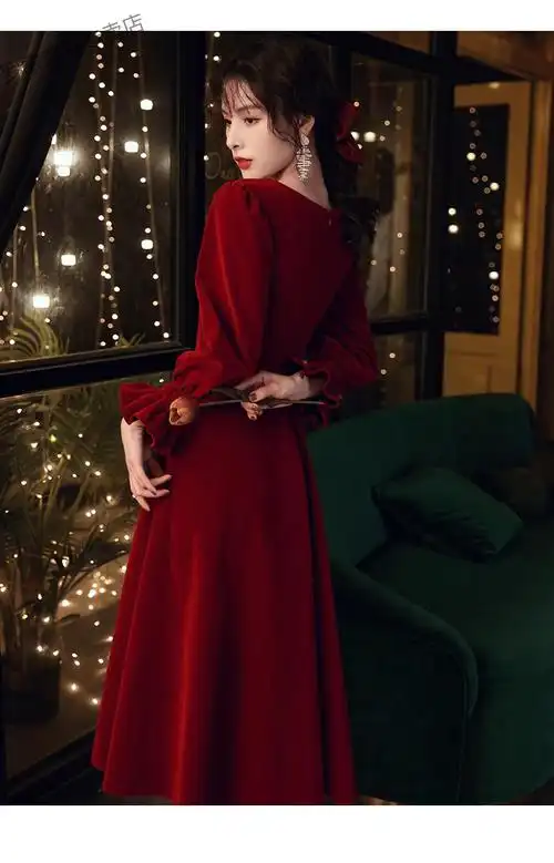 罗蒙romon敬酒服新娘秋冬长袖酒红色结婚礼服女平时可穿回门订婚小