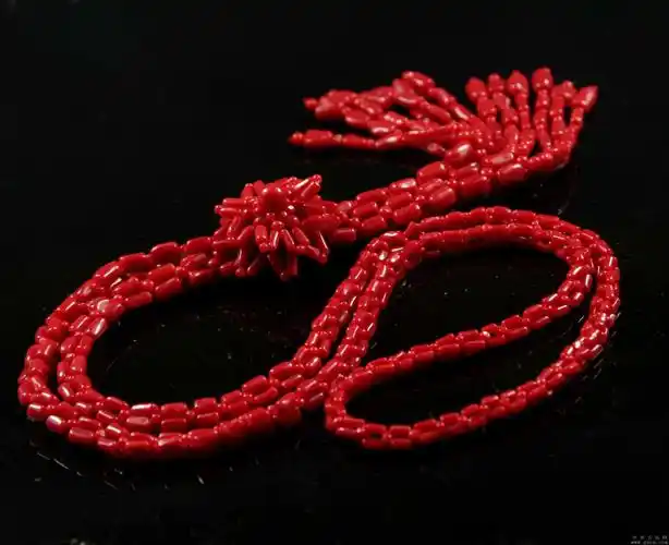 牛血红纯天然台湾深海阿卡红珊瑚毛衣链