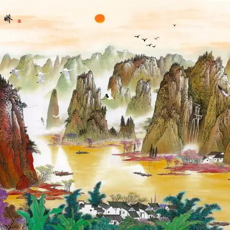 100*120cm数字油画/山水画/花卉画/装饰画/壁画 江山如此多娇