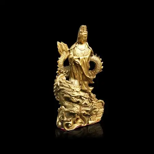 贞玉吉纯铜家用观世音菩萨摆件骑龙观音佛像家居摆件