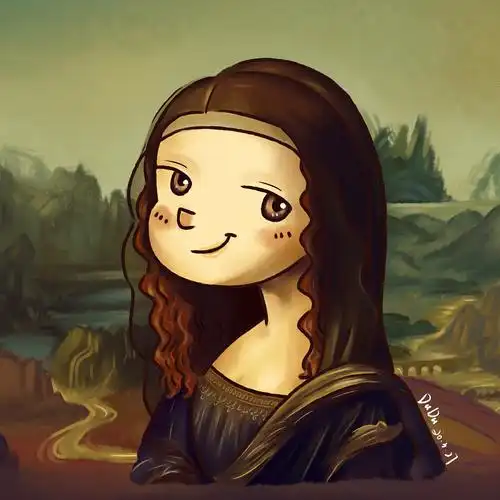 手绘插画蒙娜丽莎笑起来真好看