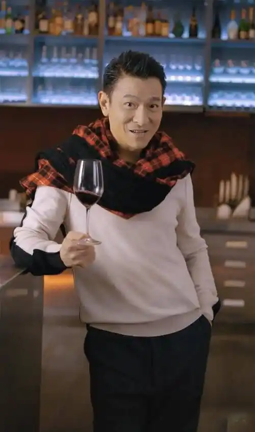 刘德华真是人老时尚感不低,这次选择的造型就是拼接色的毛衣,大地色配