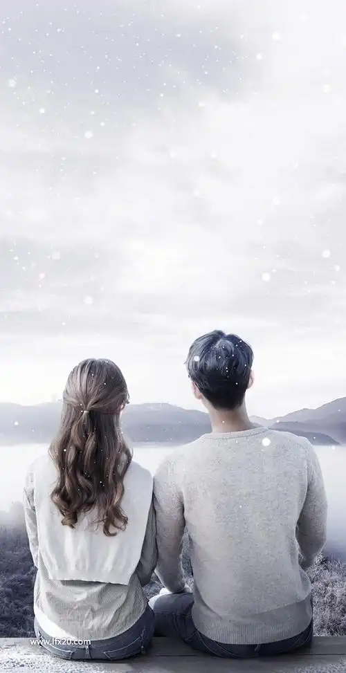 冬季雪景情侣女孩雪花海报psd素材