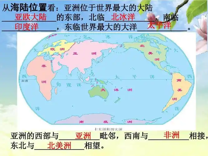 从下面地图当中我们也可以得出亚洲占据了亚欧大陆的大部分,北,东,南