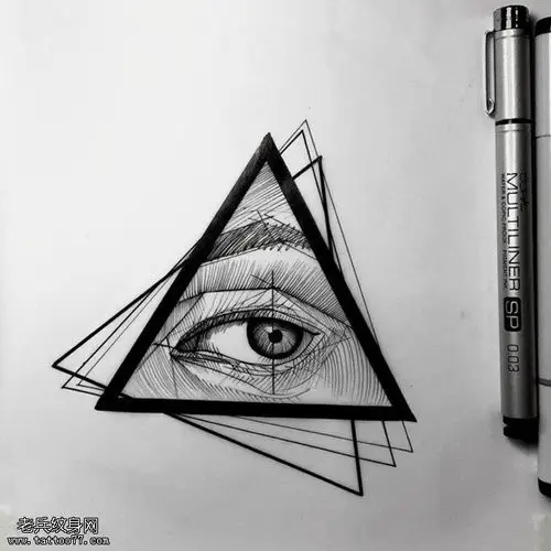 手稿线条眼睛纹身图案