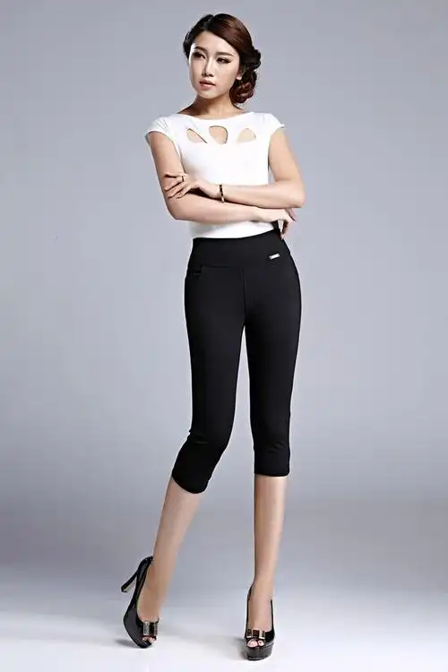 七分裤女夏 薄 显瘦韩版弹力黑色大码女装哥弟料休闲裤7分裤子 女