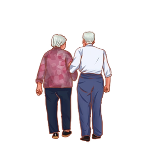 重阳节老人背影ip人物卡通可爱老人家装饰可爱风手绘老人背影免抠元素