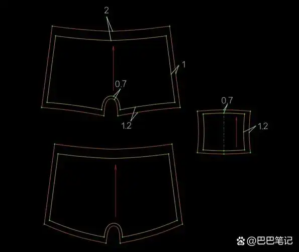其实重新画一个比改动要简单点 第一张是平角内裤裁剪图,也就是纸样