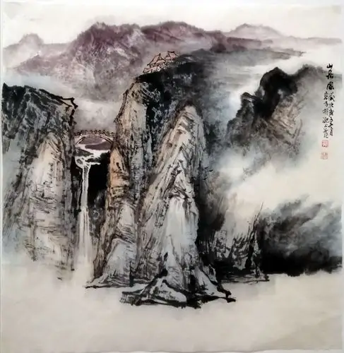 刘东方山水画作品:《山居图》68cm×68cm刘东方山水画作品:《两岸青山