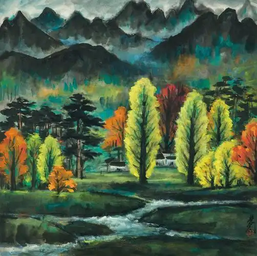 林风眠 秋色 镜框 设色纸本