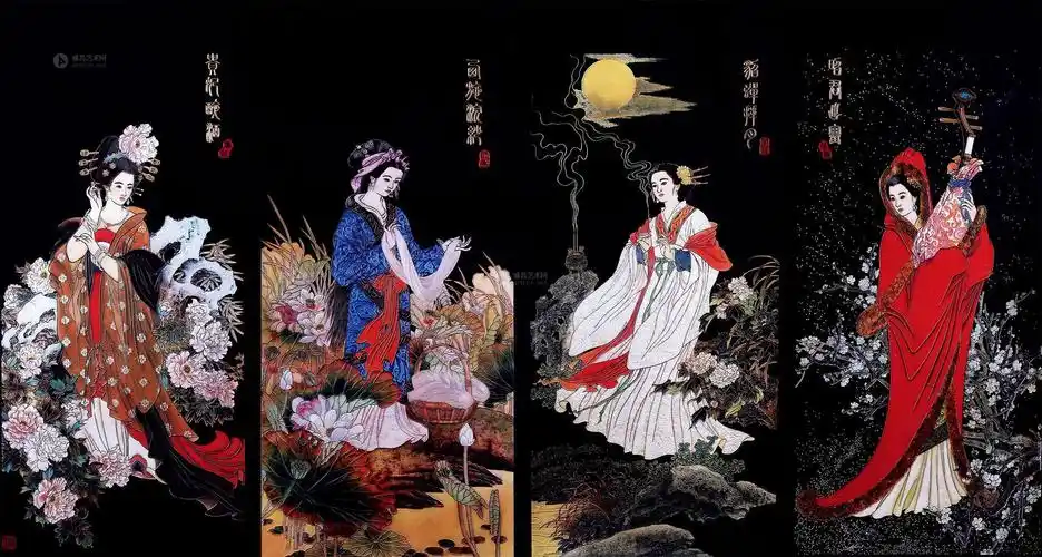 邵忠田刻 四大美女玉板画