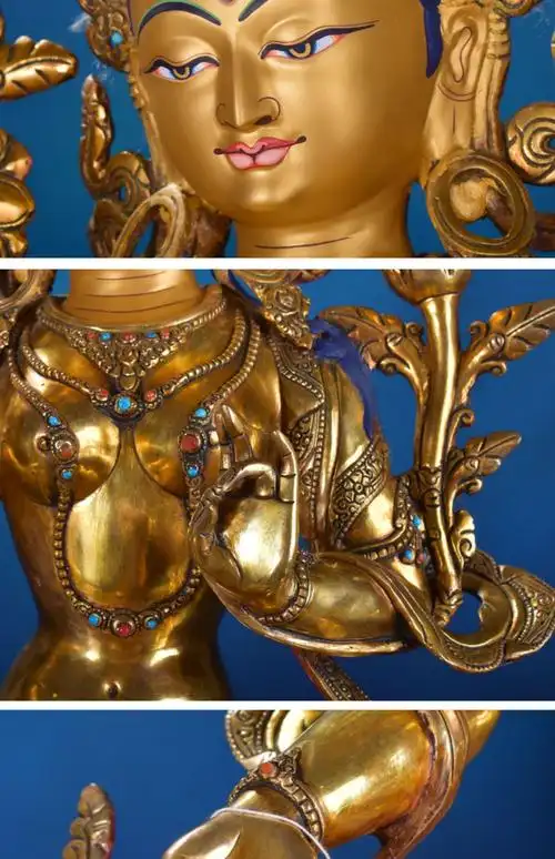 15寸绿度母纯手工藏传佛教尼泊尔进口46cm铜鎏金佛像密宗铜像摆件