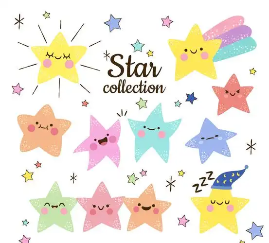 11款彩绘可爱表情星星矢量素材_矢量卡通_懒人图库