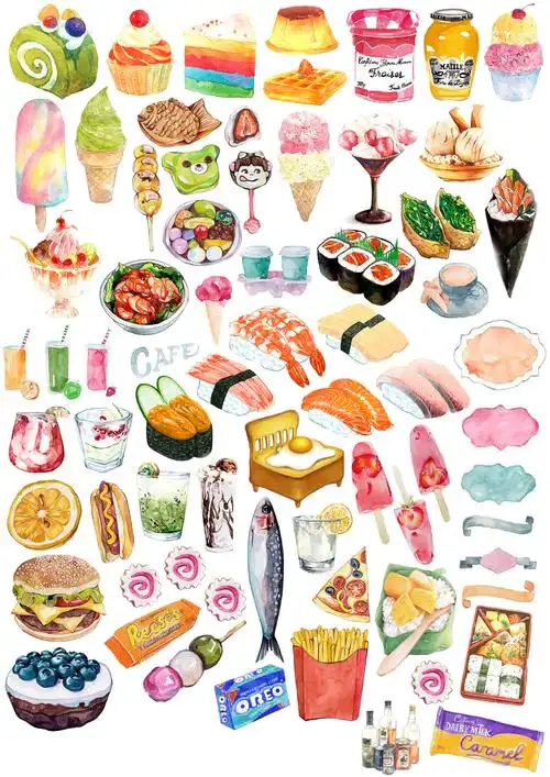 手帐贴纸少女相册装饰 食物合集 笔记本日记贴纸 手账贴纸5张包邮