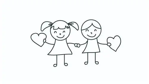 简笔画牵手小人