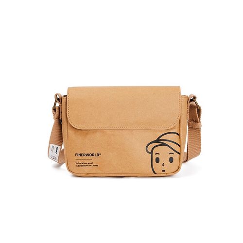 finerworld国潮可水洗牛皮纸翻盖潮流复古情侣经典邮差斜挎包跨店满减