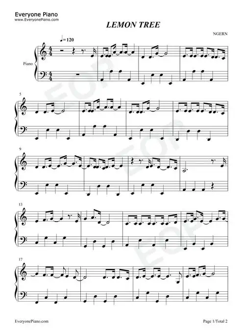 lemon tree-c调简单版五线谱预览1