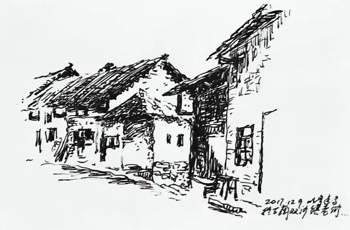 翻看老速写.1,双沙镇老街(小时候的挑水路);2,画里乡村双 - 抖音