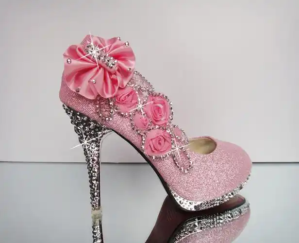 景秀姜山18岁礼新娘公主女生水钻婚鞋女圆头水晶鞋高跟鞋鞋细跟红色中