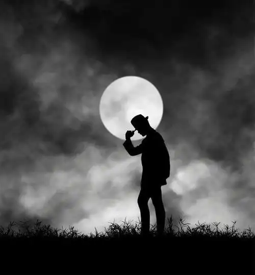 求一张图片或一类的照片要去是黑夜一轮明月和一个人的背影组成,没有