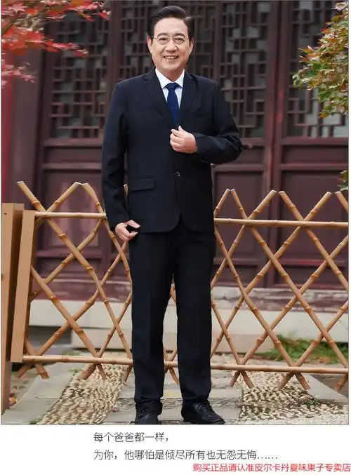 皮尔卡丹儒雅绅士针爸爸西装套装男职业正装礼服婚礼父亲中老年人宽松