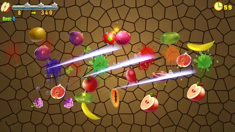 游戏配色超酷的背景音乐和音效游戏特色一款画面清新的切水果趣味游戏