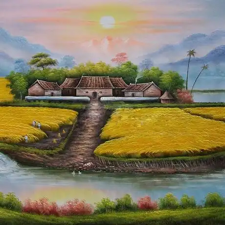 手绘油画装饰画开光招财风水聚宝盆巨幅超大幅山水风景五谷丰登2