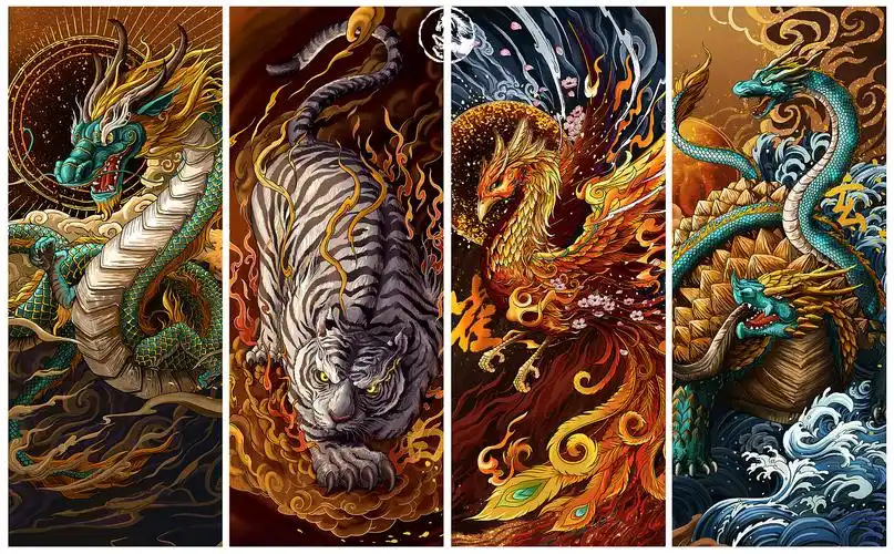 《四神兽》 青龙 白虎 朱雀 玄武_荷南-站酷zcool