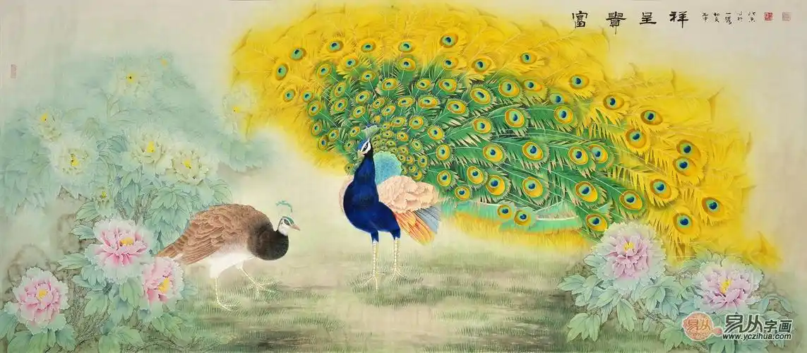富贵牡丹孔雀 王一容八尺孔雀图《富贵呈祥》