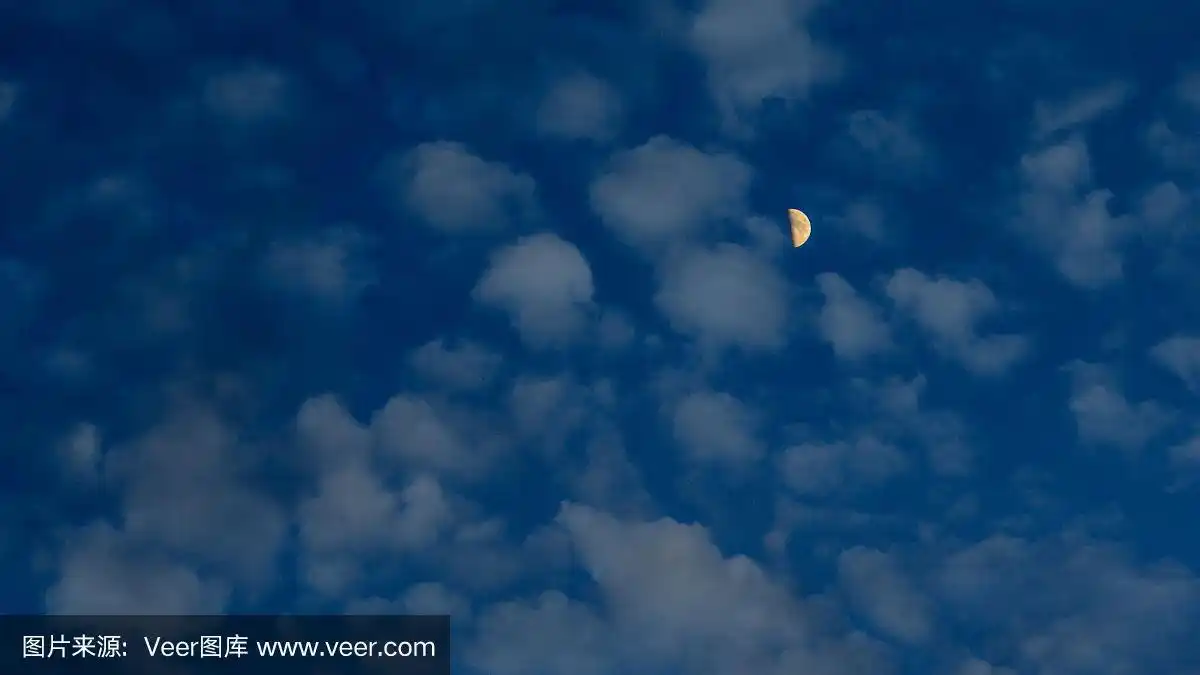 黄昏,黄色,云,半月,天空